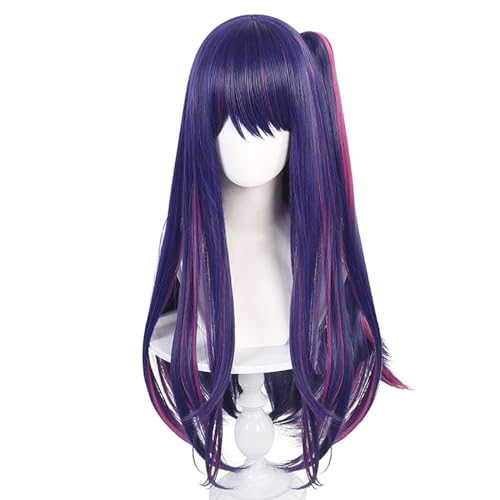 YEAJION Hoshino Ai Cosplay Perücke Anime Oshi no Ko Cosplay Verkleidung Ai Hoshino Perücke Lila Lange Wig Halloween Karneval Party Bühnenauftritt Cosplay Kostüm Zubehör Erwachsene von YEAJION