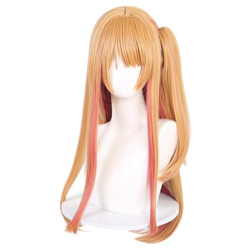 YEAJION Hoshino Ruby Cosplay Perücke Anime Oshi no Ko Cosplay Verkleidung Ruby Hoshino Perücke Orange Lange Wig Halloween Karneval Party Bühnenauftritt Cosplay Kostüm Zubehör Erwachsene von YEAJION