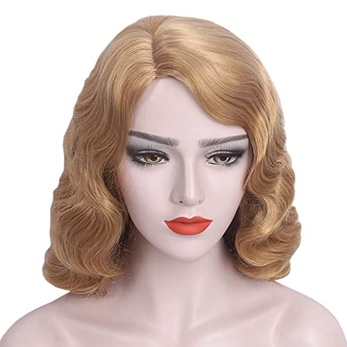 YEAJION Kurze 1920er Jahre Perücke Braun Finger Wave Perücken Lockige Vintage Perücken für Frauen Damen Halloween Karneval Fasching Motto Party Cosplay Perücke von YEAJION