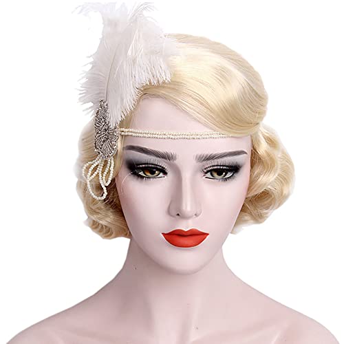 YEAJION Kurze 1920er Jahre Perücke Gold Finger Wave Perücken Lockige Vintage Perücken für Frauen Damen Halloween Karneval Fasching Motto Party Cosplay Perücke von YEAJION