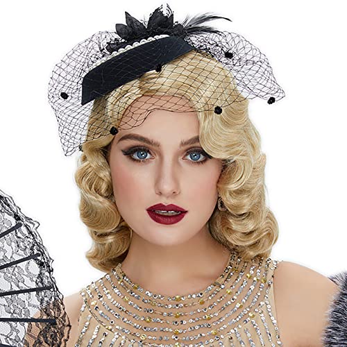 YEAJION Kurze 1920er Jahre Perücke Gold Finger Wave Perücken Lockige Vintage Perücken für Frauen Damen Halloween Karneval Fasching Motto Party Cosplay Perücke von YEAJION