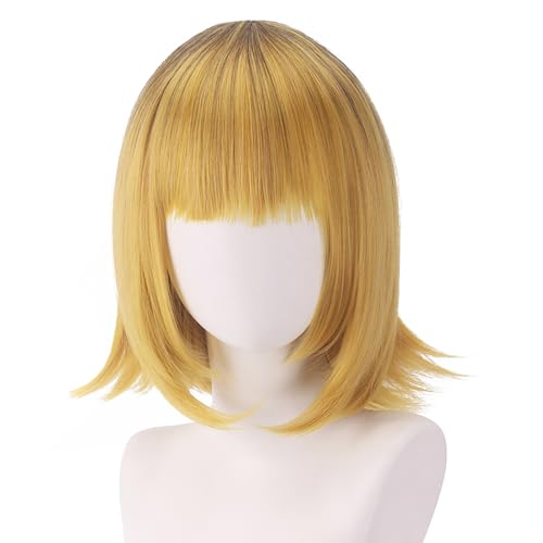 YEAJION MeM Cho Cosplay Perücke Anime Oshi no Ko Cosplay Verkleidung MeM Cho Perücke Gelbe Kurze Wig Halloween Karneval Party Bühnenauftritt Cosplay Kostüm Zubehör Erwachsene von YEAJION