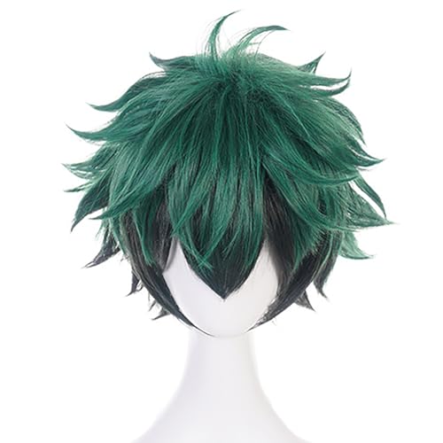 YEAJION Midoriya Izuku Cosplay Perücke Grüne Kurz Anime My Hero Academia Cosplay Deku Verkleidung Izuku Midoriya Wig Halloween Karneval Party Cosplay Kostüm Zubehör Erwachsene von YEAJION