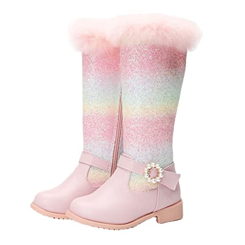 YEAJION Prinzessin Mädchen Schneestiefel Königin Kinderschuhe Kostümzubehör Warme Absatzstiefel Outdoor Gefütterte Stiefel Pailletten Festlicher Karneval Geburtstag von YEAJION