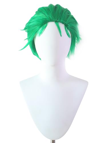 YEAJION Roronoa Zoro Cosplay Perücke Grüne Kurz Anime One Piece Cosplay Verkleidung Zoro Wig Halloween Karneval Party Cosplay Kostüm Zubehör Erwachsene von YEAJION