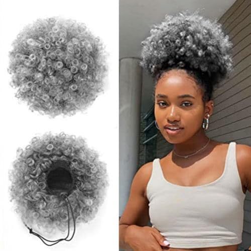 YEAME Afro-Pferdeschwanz mit Kordelzug für schwarze Frauen, Premium-Ombré-Grau, Afro-Dutt, Pferdeschwanz mit Kordelzug für Damen und Mädchen (1BT0906, Ombré-Grau) von YEAME