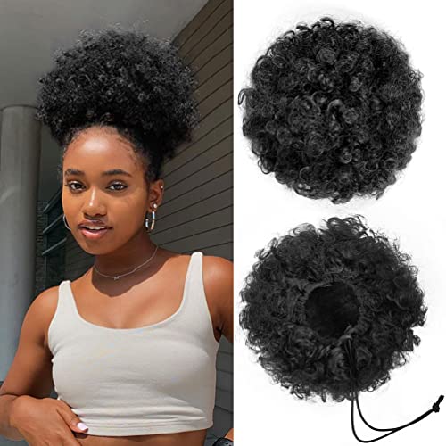 Yeame Afro-Haargummis mit Kordel für schwarze Frauen, Afro-Haargummis, kurz, gelockt, Kunsthaar, Afro-Haargummis, hochwertige Afro-Haargummis mit Kordelzug, für Damen und Mädchen (1B Naturschwarz) von YEAME