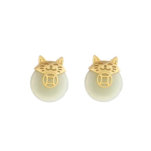 Sterlingsilber Hetian Jade Damen Ohrstecker Persönlichkeit Katze niedliche Ohrringe Ohrringe von YEAMKE