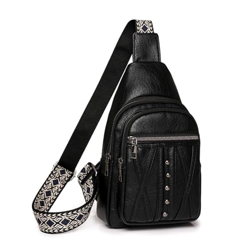 YEAMKE Damentasche, Brusttasche aus weichem Leder, lässige Umhängetasche, Umhängetasche mit großem Fassungsvermögen, Reisetasche, schwarz, 17 * 8 * 27 cm von YEAMKE