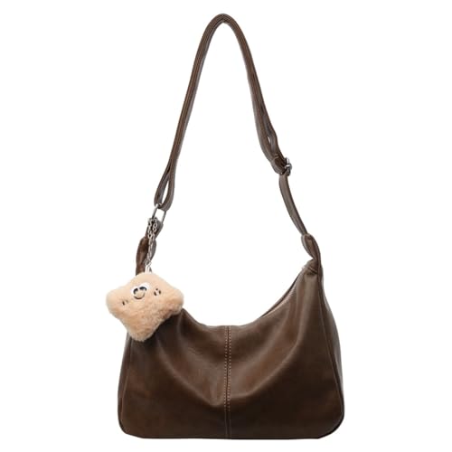 YEAMKE Umhängetasche für Frauen Retro-Tragetasche im College-Stil Lässige Tasche mit großem Fassungsvermögen, Tonfarbe, 33 * 12 * 20 cm von YEAMKE