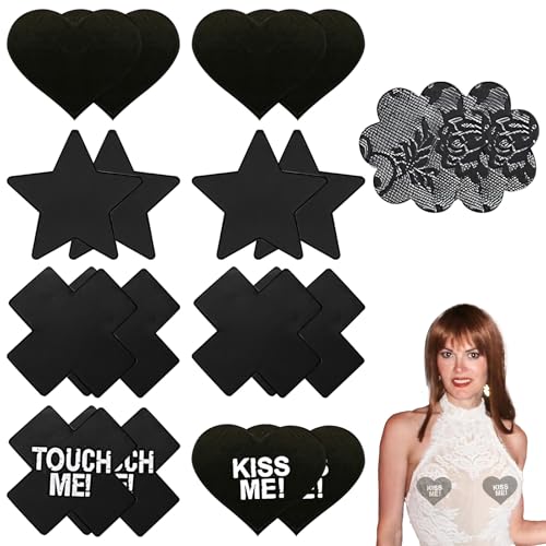 YEAMLTE Nipple Cover, 9 Paare Nippel Pads, Brustwarzenabdeckung, Nippelpads Sexy, Nipple Patches Selbstklebend, Brustwarzen Abdeckungen Sexy Einweg, Herz Stern Blume Kreuz Form (B) von YEAMLTE