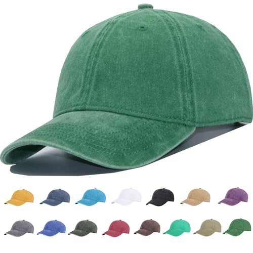 YEANIY Vintage Washed Cotton Plain Baseball Caps Adjustable Unstructured Soft Blank Casual Dad Ball Hats for Men Women, Kelly 28, M/L von YEANIY