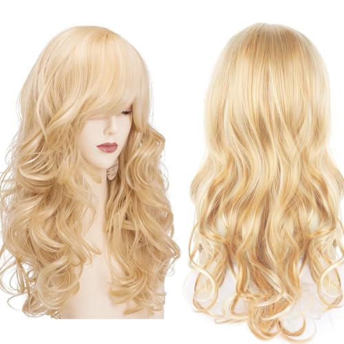 Perücke Blond Lang,60cm Perrücke Frauen Blond Lang, Lange Gewellte Perücken Mit Pony, Blonde Perücke, Für Damen Den Täglichen Gebrauch Geeignet, Cosplay, Halloween, Party Perücke Blond Lang,60cm Perrücke Frauen Blond Lang, Lange Gewellte Perücken Mit Pony, Blonde Perücke, Für Damen Den Täglichen Gebrauch Geeignet, Cosplay, Halloween, Party von YEAPEAK