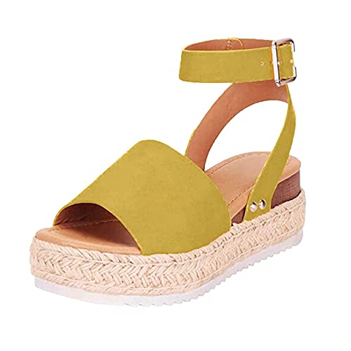 YEARSTAY Damen Sandalen Einfarbig/Leopardenmuster Plateau Espadrille High Heels Keilsandalen Sandaletten Elegant Römersandalen für Frauen Schnalle Offenem Zeh Sandals Mädchen Keilabsatz Sommerschuhe von YEARSTAY