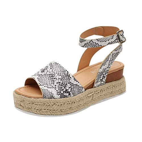 YEARSTAY Damen Sandalen Einfarbig/Leopardenmuster Plateau Espadrille High Heels Keilsandalen Sandaletten Elegant Römersandalen für Frauen Schnalle Offenem Zeh Sandals Mädchen Keilabsatz Sommerschuhe von YEARSTAY