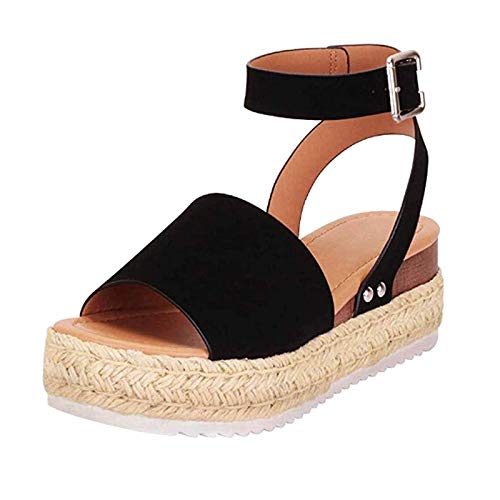 YEARSTAY Damen Sandalen Einfarbig/Leopardenmuster Plateau Espadrille High Heels Keilsandalen Sandaletten Elegant Römersandalen für Frauen Schnalle Offenem Zeh Sandals Mädchen Keilabsatz Sommerschuhe von YEARSTAY