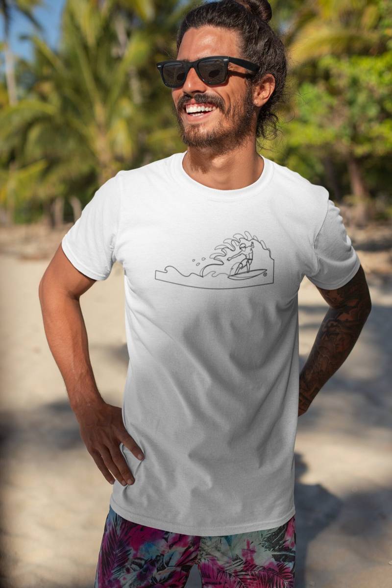 Surfing Man T-Shirt - Line Drawing Surf Wave Tube Design Unisex Baumwoll T-Shirt Surfing Man T-Shirt - Line Drawing Surf Wave Tube Design Unisex Baumwoll T-Shirt von YEARTHLY