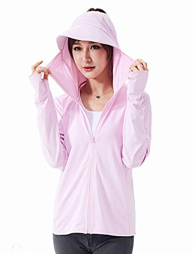 Damen Herren UPF 50+ UV Sonnenschutz Hoodie Reißverschluss Down Langarm Wandern Shirt Outdoor Laufen Angeln, rose, 58 von YEASQGS