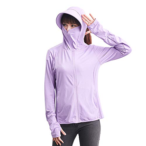 Damen Herren UPF 50+ UV Sonnenschutz Hoodie Zip Down Langarm Wandern Shirt Outdoor Laufen Angeln, violett, XXL von YEASQGS