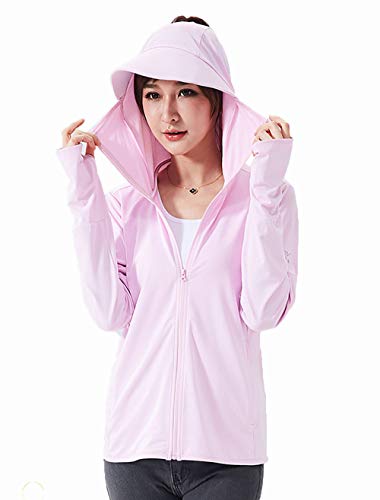 Damen Herren UPF 50+ UV Sonnenschutz Hoodie Zip Down Langarm Wandershirt Outdoor Laufen Angeln, rose, L von YEASQGS