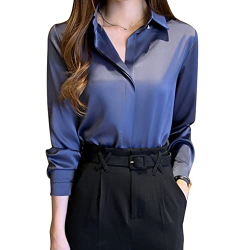 YEASQGS Satin Seide Bluse für Frauen Button Up Seide Hemd Vintage Bluse Lady Langarm Shirts, blau, 40-42 YEASQGS Satin Seide Bluse für Frauen Button Up Seide Hemd Vintage Bluse Lady Langarm Shirts, blau, 40-42 von YEASQGS