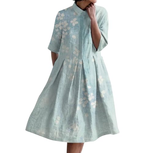 Angebote des Tages Heute blitzangebote Blusenkleid Damen Retro Print Shirt Kleid Baggy Lose Fit A-Linie Sommerkleid LäSsig Plus GrößE Button Down Strandkleid Kurze Angebote Tages blitzangebote von YEBIRAL