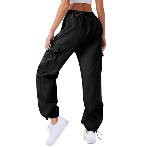 Damen Freizeithose Cargohose Damen High Loose Fit Waist Lang Hose mit Taschen Freizeit Baggy Verstellbare Hosenbeine Jogginghose Sommer Elastischem Angebote des Tages Heute blitzangebote von YEBIRAL