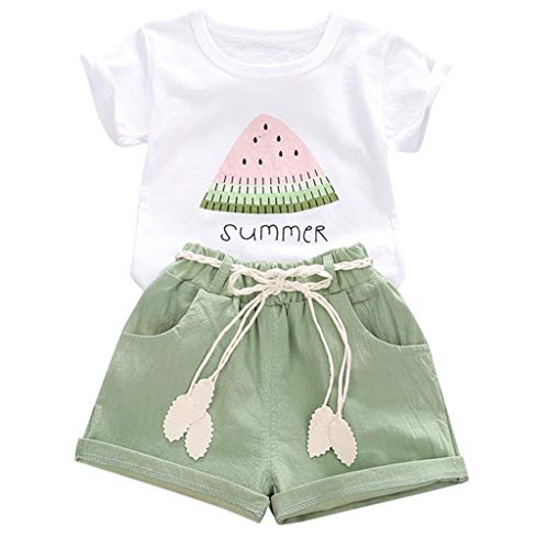 Kleinkind Baby Mädchen Bekleidungsset 3 Stück Wassermelone Drucken Kurzarm T-Shirt Tops Shorts mit Gürtel Kleidung Set von YEBIRAL