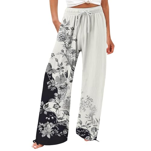 Meine bestellungen Leinenhose Damen Sommerhose Weites Bein mit Taschen und Kordelzug,Leichte Baumwolle Freizeithose Einfarbig Elegant Lang Stoffhose Warehouse Deals Angebote von YEBIRAL