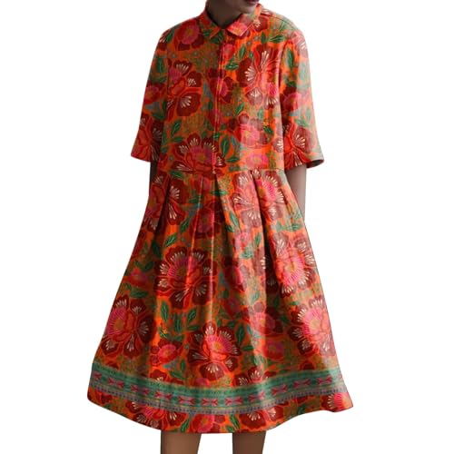 Meine bestellungen anzeigen Blusenkleid Damen Retro Print Shirt Kleid Baggy Lose Fit A-Linie Sommerkleid LäSsig Plus GrößE Button Down Strandkleid Kurze Angebote des Tages Heute Damen von YEBIRAL