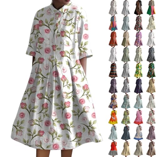 Meine bestellungen anzeigen Blusenkleid Damen Retro Print Shirt Kleid Baggy Lose Fit A-Linie Sommerkleid LäSsig Plus GrößE Button Down Strandkleid Kurze Meine bestellungen anzeigen 2024 von YEBIRAL