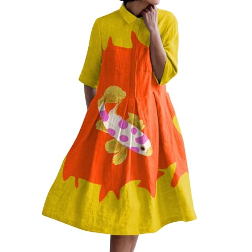 Outlet Angebote Must Have Blusenkleid Damen Retro Print Shirt Kleid Baggy Lose Fit A-Linie Sommerkleid LäSsig Plus GrößE Button Down Strandkleid Kurze blitzangebote des Tages Heute befristet von YEBIRAL