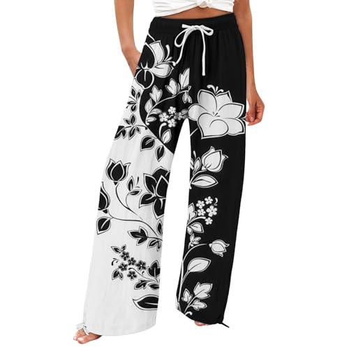 Outlet Angebote Must Have Leinenhose Damen Sommerhose Weites Bein mit Taschen und Kordelzug,Leichte Baumwolle Freizeithose Einfarbig Elegant Lang Stoffhose Meine bestellungen von YEBIRAL