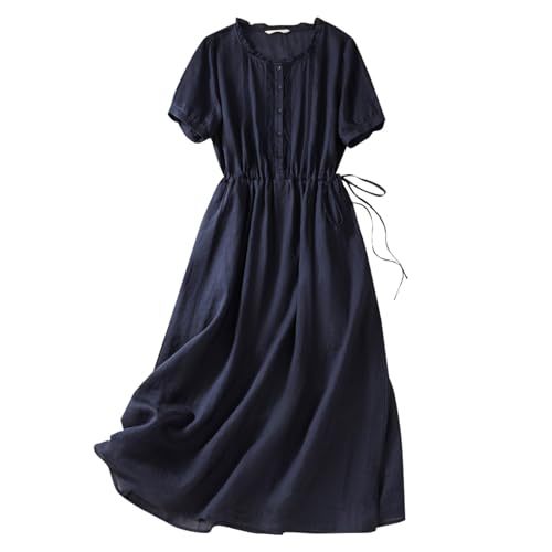 Outlet Angebote Must Have Sommerkleid Damen Lang Kleid Elegante Leinen Maxi-Kleid LäSsig Lose Fit Lange Kleider Solide Farbe Kurze ÄRmel Sommerkleid Warehouse Deals Angebote rückläufer von YEBIRAL