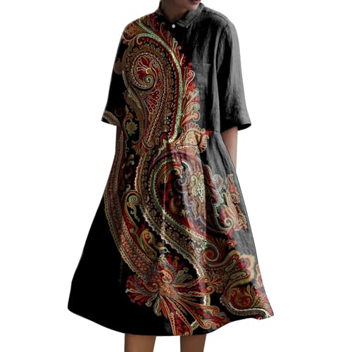 Sommerkleider Sale Meine bestellungen Blusenkleid Damen Retro Print Shirt Kleid Baggy Lose Fit A-Linie Sommerkleid LäSsig Plus GrößE Button Down Strandkleid Kurze Angebote von YEBIRAL