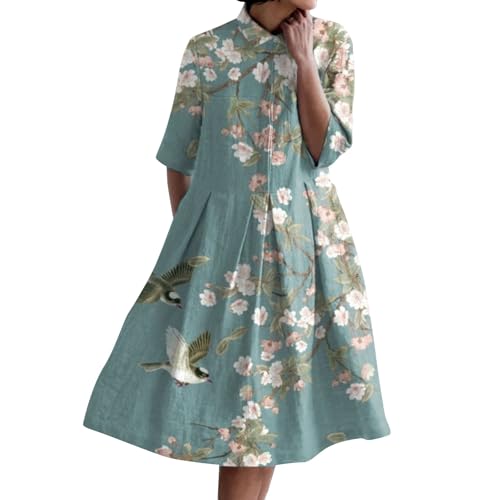 Sommerkleider Sale Meine bestellungen Blusenkleid Damen Retro Print Shirt Kleid Baggy Lose Fit A-Linie Sommerkleid LäSsig Plus GrößE Button Down Strandkleid Kurze Same Day Lieferung Produkte von YEBIRAL