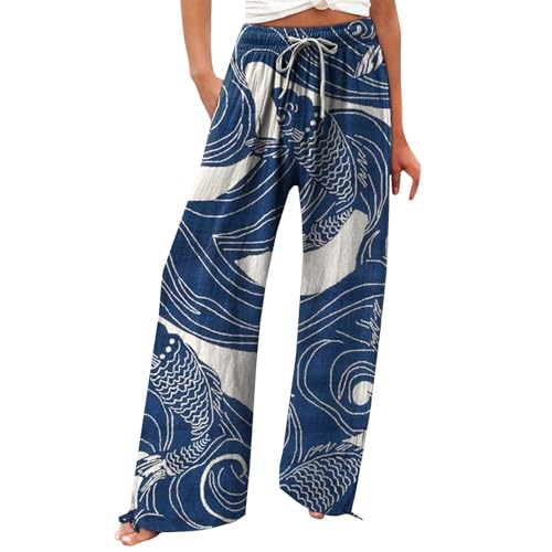 Sommerkleider Sale Meine bestellungen Leinenhose Damen Sommerhose Weites Bein mit Taschen und Kordelzug,Leichte Baumwolle Freizeithose Einfarbig Elegant Lang Stoffhose Angebote von YEBIRAL
