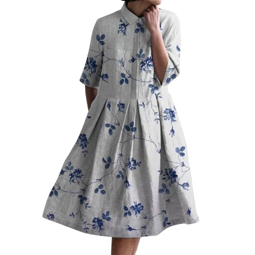 Warehouse Deal Must Have Blusenkleid Damen Retro Print Shirt Kleid Baggy Lose Fit A-Linie Sommerkleid LäSsig Plus GrößE Button Down Strandkleid Kurze Angebote des Tages Heute Deal von YEBIRAL