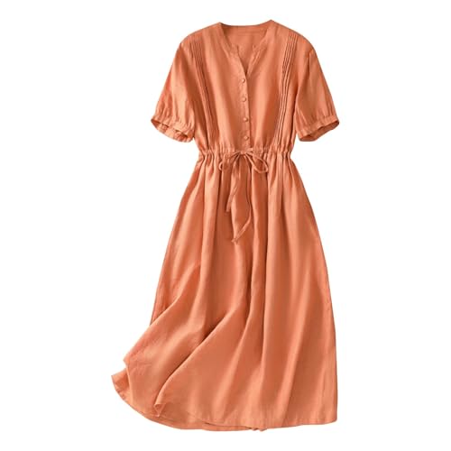 Warehouse Deals Angebote rückläufer Sommerkleid Damen Lang Kleid Elegante Leinen Maxi-Kleid LäSsig Lose Fit Lange Kleider Solide Farbe Kurze ÄRmel Sommerkleid Angebote Tages blitzangebote von YEBIRAL