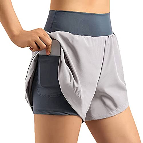 YEBIRAL 2 in 1 Laufhose Damen Kurz Hosen Schnelltrocknende Sport Shorts Sommer Sporthose Running Yoga Laufshorts Fitness Training Jogginghose Gym Shorts mit Taschen von YEBIRAL