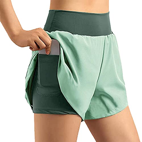 YEBIRAL 2 in 1 Laufhose Damen Kurz Hosen Schnelltrocknende Sport Shorts Sommer Sporthose Running Yoga Laufshorts Fitness Training Jogginghose Gym Shorts mit Taschen von YEBIRAL