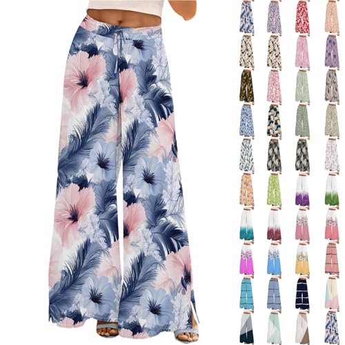YEBIRAL Angebote des Tages Heute Leinenhose Damen Leicht Sommer Casual Hose Leinen Hosen Weites Bein Palazzo Freizeithose Einfarbig Hohe Taille Sommerhose blitzangebote des Tages von YEBIRAL