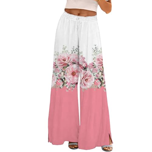 YEBIRAL Angebote des Tages Heute Leinenhose Damen Leicht Sommer Casual Hose Leinen Hosen Weites Bein Palazzo Freizeithose Einfarbig Hohe Taille Sommerhose blitzangebote des Tages von YEBIRAL