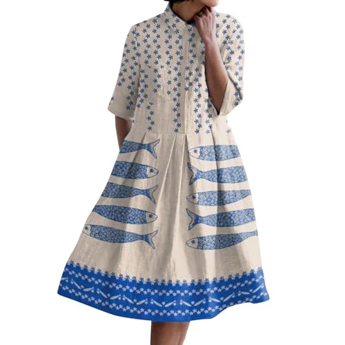 YEBIRAL Angebote des Tages Heute blitzangebote Kleider Damen Sommerr Damenkleid aus Baumwolle mit abstraktem geometrischem Linienmuster und Sommerkleider Damen Midi Boho Angebote Tages blitzangebote von YEBIRAL