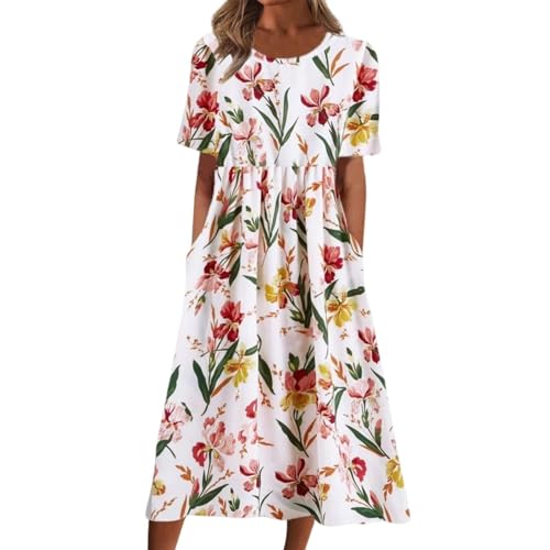 YEBIRAL Angebote des Tages Heute blitzangebote Sommerkleid Damen Damen Boho Blumenkleid A-Linie Fließendes Midikleid Lässiges Lockeres Sommerkleid Kurzarm Strandurlaub Kleider von YEBIRAL
