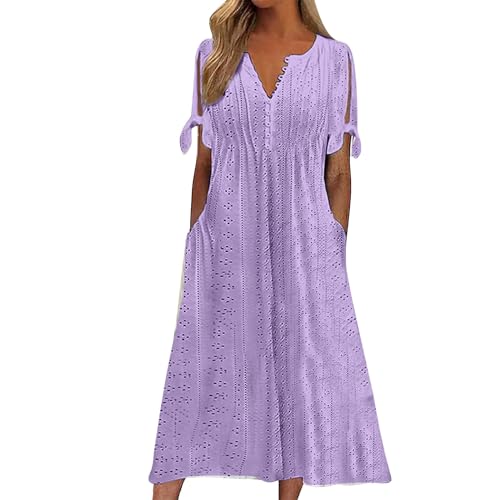 YEBIRAL Angebote des Tages Heute blitzangebote Sommerkleid Damen Mit Taschen BohèMe Jacquard Midikleid Mode Ausschnitt Kurze ÄRmel Strandkleider Knopf Unten V-Ausschnitt Meine bestellungen von YEBIRAL