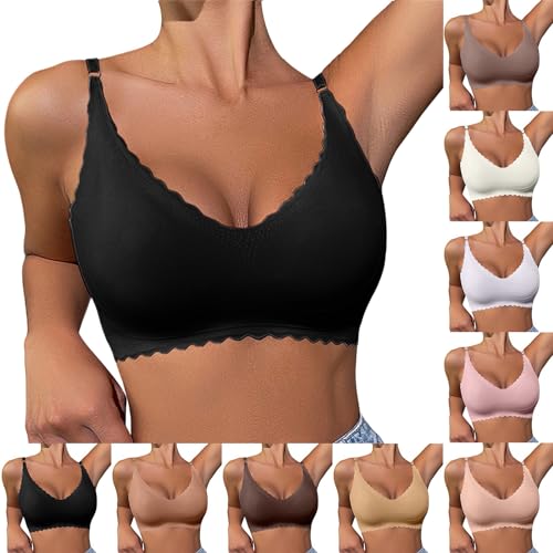 YEBIRAL BH Damen Ohne Bügel Gepolstert Push Up Bra Soft Nahtloser BHS Schlaf Minimizer BH mit Verstellbaren Trägern Sport BH Rüsche V-Ausschnitt Komfort Klassische BHS Yoga Bras von YEBIRAL