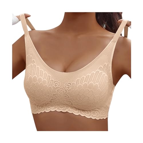 YEBIRAL BH Damen Ohne Bügel Push Up Minimizer BH Soft Gepolstert Spitze Bra Komfort Schlaf BH Stretch Bustier Vollschalen Nahtlos Yoga Sport BHS Klassische Bralette Unterwäsche Soft-BH von YEBIRAL