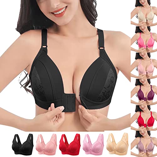 YEBIRAL BH mit Verschluss Vorne Push Up Vollschalen BHS Ohne Bügel Soft Komfort Große Brüste Cup Bra Breiten Trägern Klassischer BH Bustier Frauen Unterwäsche Minimizer BH von YEBIRAL