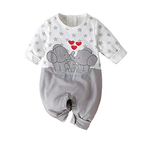 YEBIRAL Baby Mädchen Junge Langarm Strampler Neugeboren Elefanten Druckn Outfits Set Babykleidung Lustig Patchwork Spielanzug Baumwolle Strampelanzug für Frühling und Herbst Schlafanzug von YEBIRAL